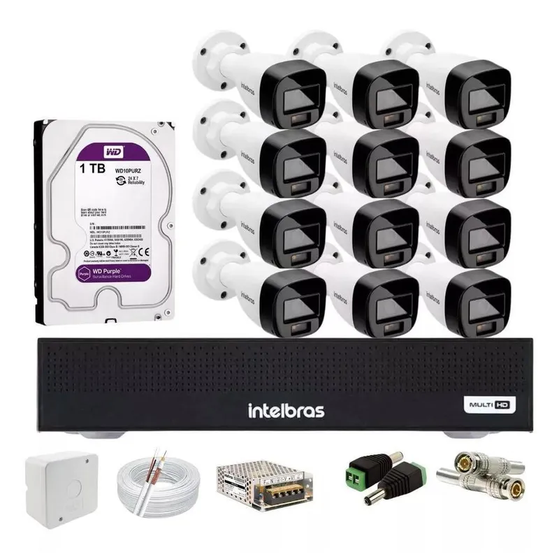 Kit Intelbras 12 Cameras 1120b Full Color Vhd, Dvr Mhdx 1016 C/hd1TB