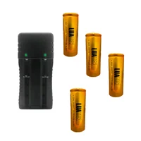 Kit Carregador Duplo 2 Slot Bateria 26650, 18650 E 4 Bateria - Carre + 4 Bateria Dourada