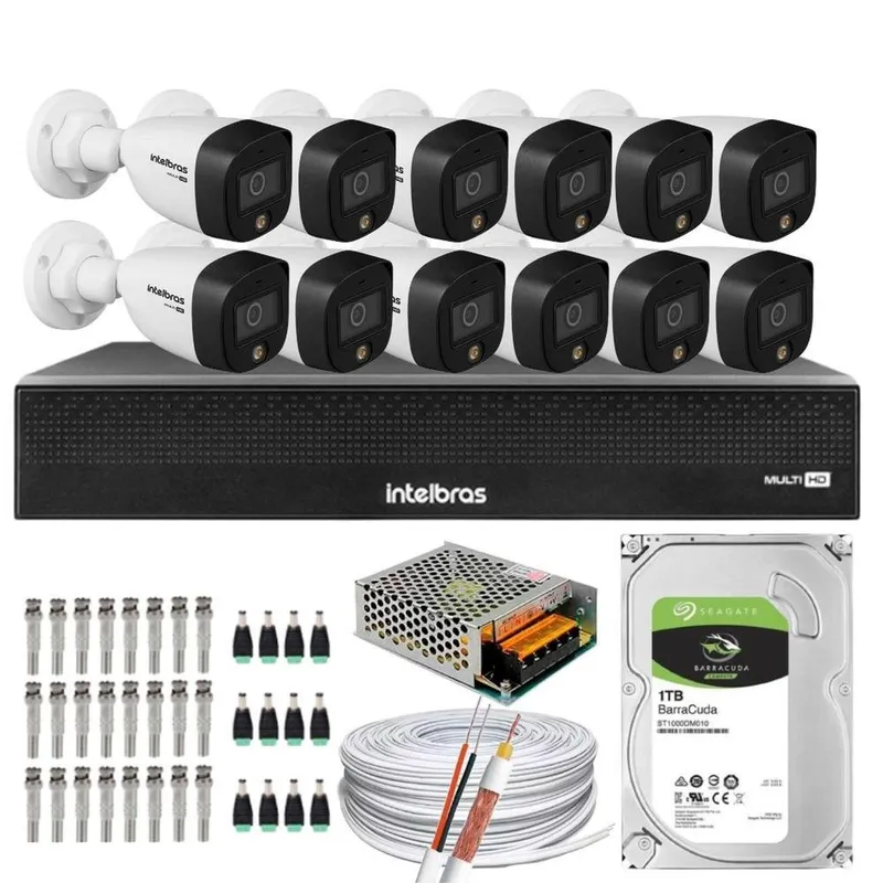 Kit 12 Cameras Intelbras, 1220, Full Color, Dvr Mhdx