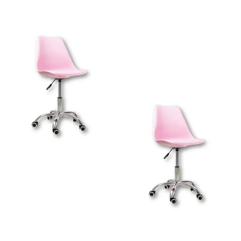Kit 2 Cadeiras Office Base Cromada, Com Rodizio Giratória Saarinen - Rosa