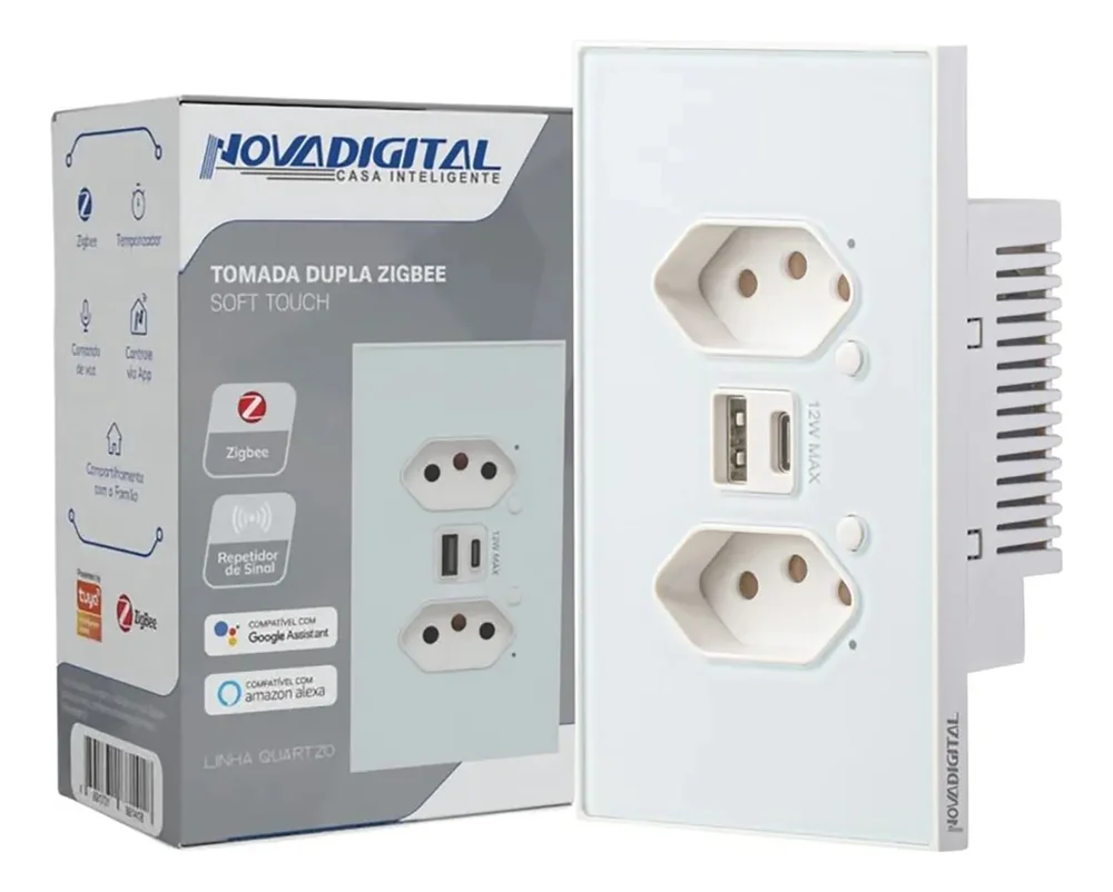 Tomada Inteligente Zigbee Novadigital Dupla Usb 10a Quartzo Branco Qz-s2-w