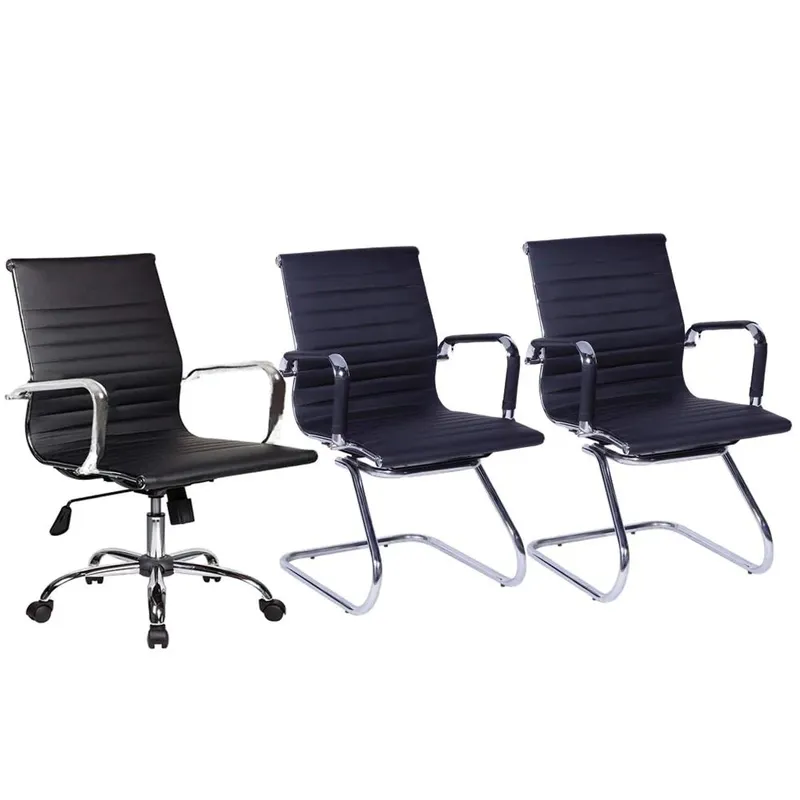 Conjunto Bela Com 1 Cadeira Presidente Giratória E 2 Cadeiras Executivas Base Fixa Para Escritório Esteirinha Boston
