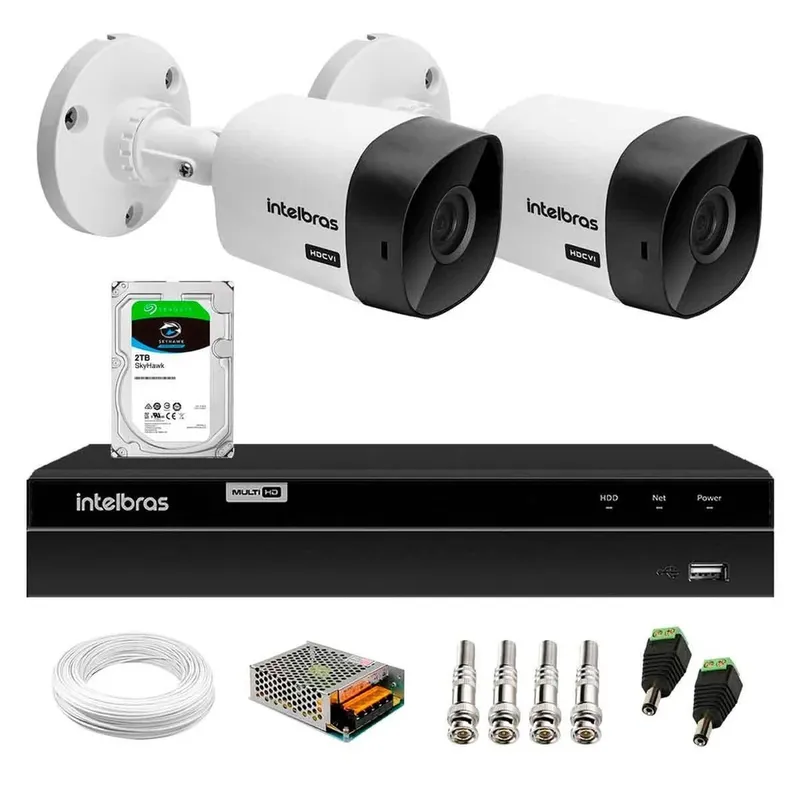 Kit 2 Câmeras Intelbras Vhc 1120 B Hd 720p Visão Noturna 20m + Dvr Mhdx 1104-c + Hd Skyhawk 2TB