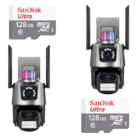Kit 2 Câmera De Segurança Externa Lente Dupla 4k LED Sirene Policial Cartão 128GB