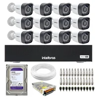 Kit 12 Câmeras Intelbras Tf 1220 B, Full Hd 1080p, Visão Noturna 20m, Proteção Ip66 + Dvr Gravador Intelbras Mhdx 3116-c 16 Canais + Hd 500gb