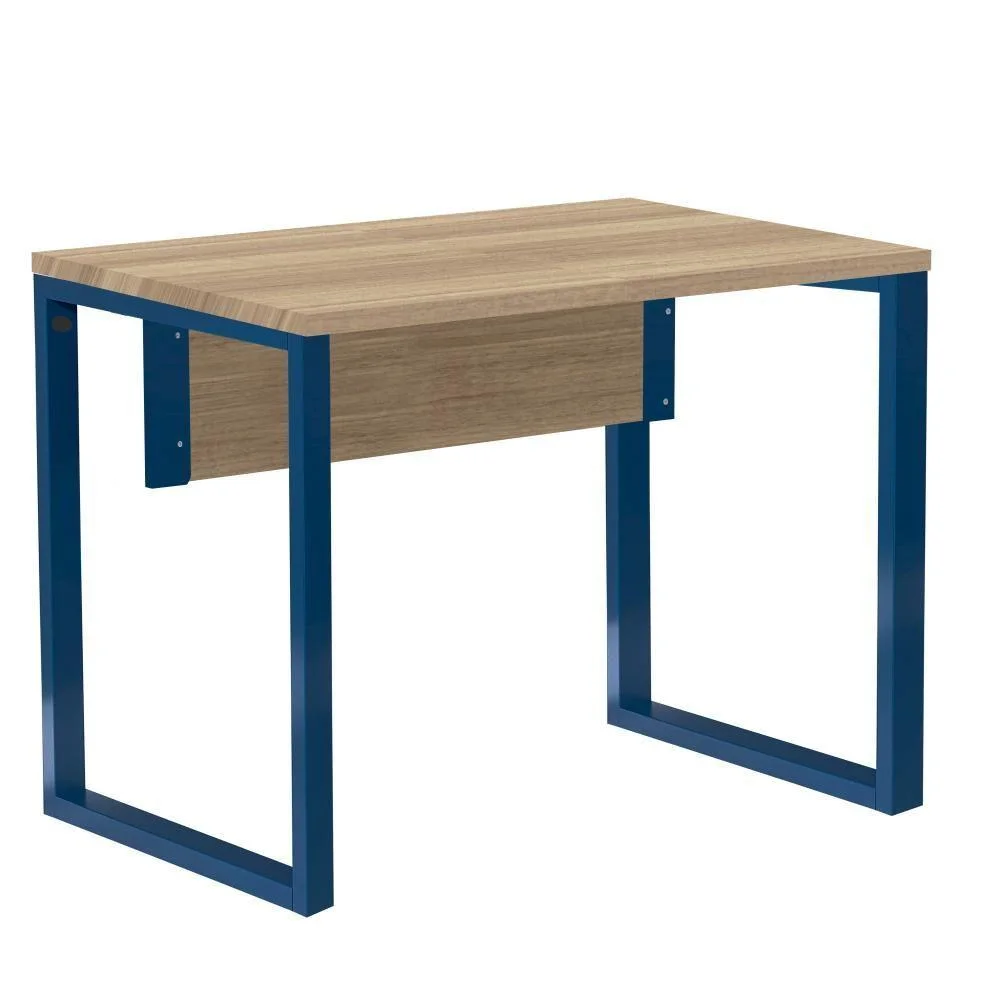 Mesa Escritório P25 Tub Pandin 90 Cm (larg) Tampo Mdp Noce Naturalle Pé Aço Tubular Azul Del Rey
