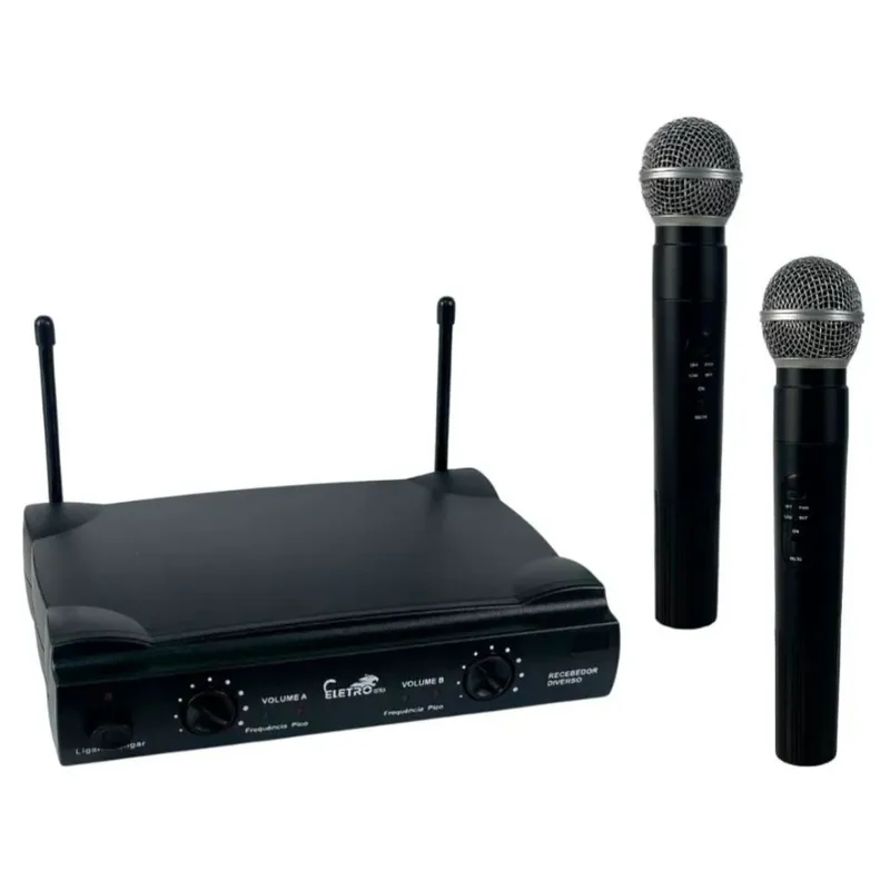 Microfone Sem Fio Eletromex El-5007 C/ 02 Microfones + Receptor