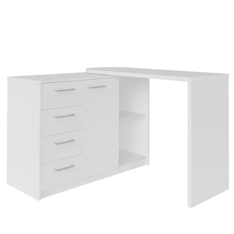 Escrivaninha Em L Com 4 Gavetas 1 Porta E Nicho London Branco