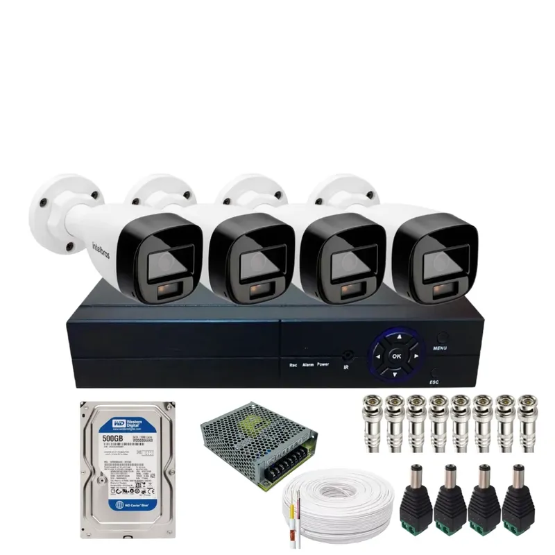 Kit 4 Câmeras Intelbras Vhd 1120b Full Color Dvr 4ch Hd 500gb 50m Cabo