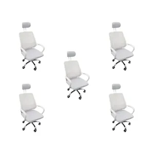 Kit 5 Cadeiras Escritório Oficial Webshop Diretor, Mesh, Encosto de Cabeça, Branco