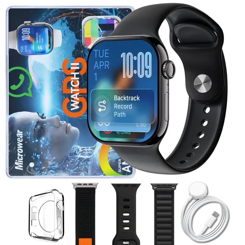 Smartwatch Microwear W11g 2gb Série 11 Gps Whatsapp A Prova D'água Preto
