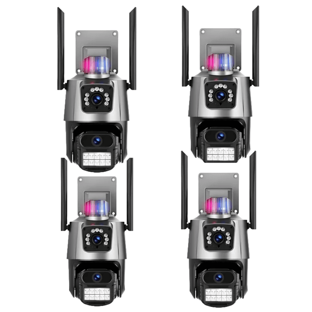 Kit 4 Câmera De Segurança Externa Lente Dupla 4k LED Sirene Policial