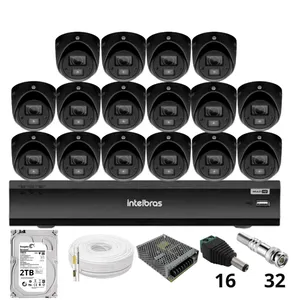 Kit 16 Câmeras Intelbras 3220d Mini Black Com Áudio Dvr Intelbras Imhdx 3132 Inteligência Artificial Hd 2TB