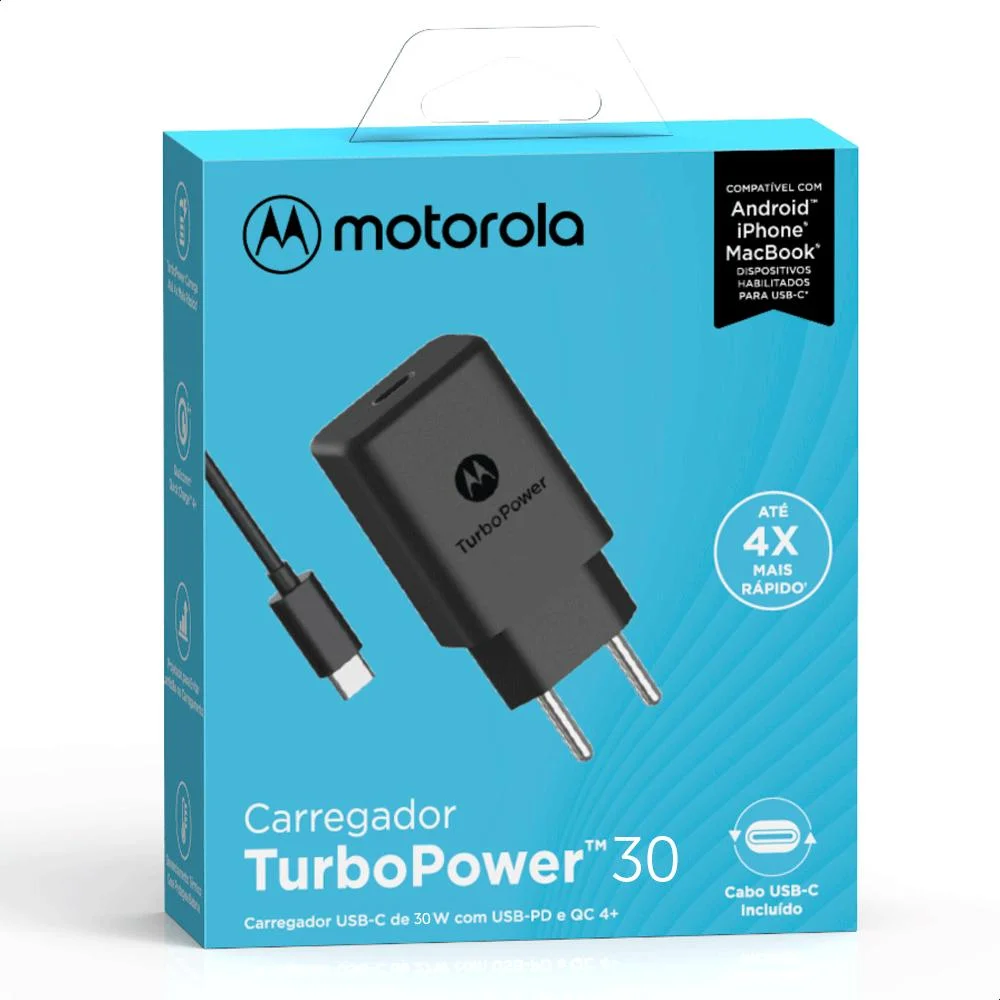 Carregador De Parede Motorola Turbo Power 30W USB-C Bivolt