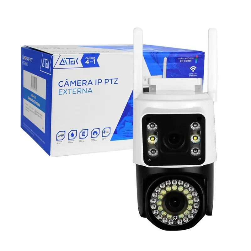 Câmera Ip Ptz Lente Dupla Externa Visão Noturna Colorida Wi-fi Full Hd