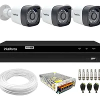 Kit 3 Câmeras Hd 720p 20m, Infravermelho de Visão Noturna / Dvr Intelbras