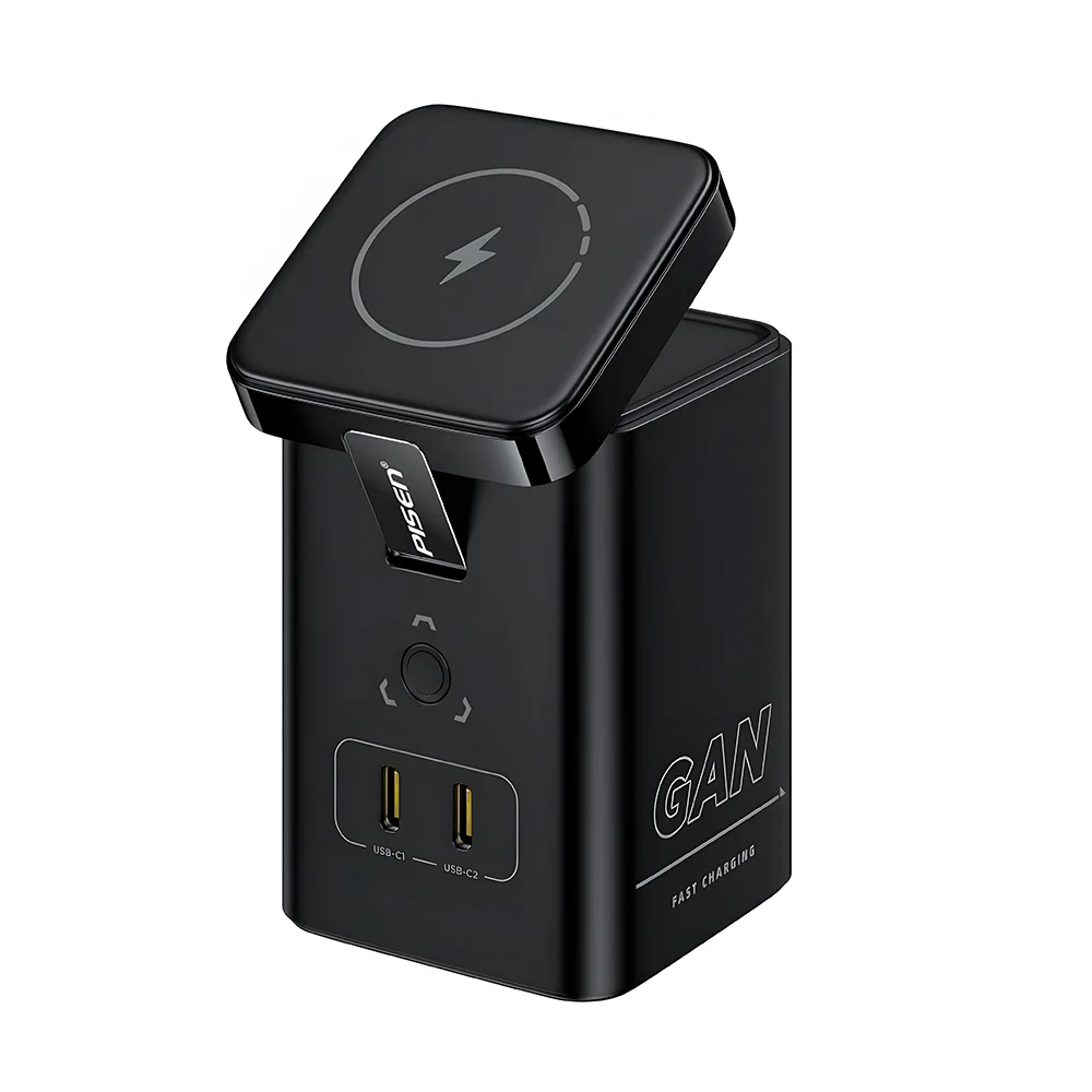 Carregador De Mesa Pisen Tpc25 Sem Fio E Usb C 45w Preto