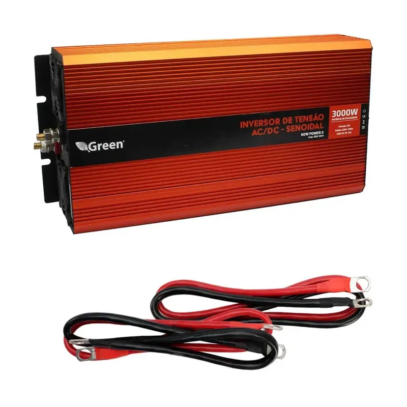 Inversor Off Grid Solar Green, 12v, 3000W, USB 5V 2.1A, 127V