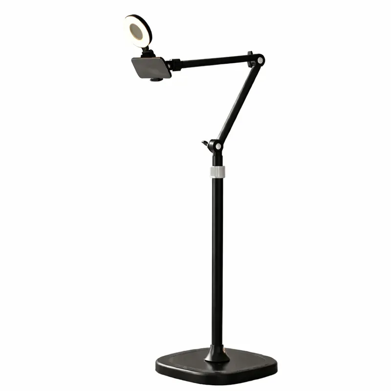 Suporte Celular Com Ring Light Altura Regulável Base Antiderrapante Clip Extensível Estável