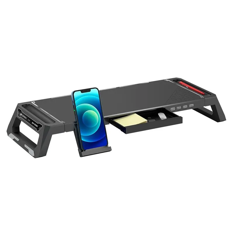 Suporte Base para Monitor C3Tech, RGB, Suporta Até 50kg Dobrado e 20kg Aberto, 1 Saída USB 3.0 e 3 Saídas USB 2.0, Preto - BM-L100BK