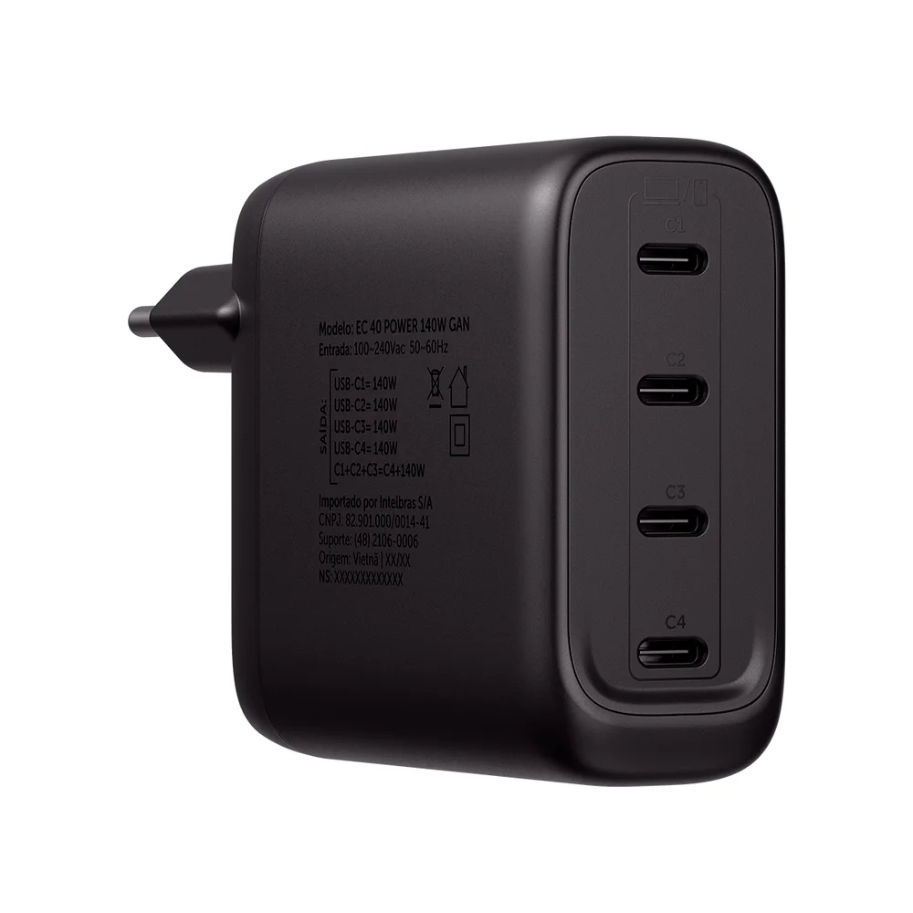 Carregador Turbo 4 Portas Usb-c 140w Gan Ec 40 Power Intelbras