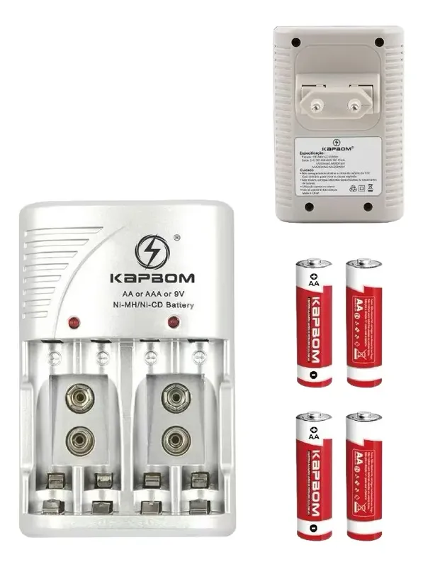 Carregador De Pilha Kapbom Ka-1364 Com 4 Pilhas Aa(1200mah)