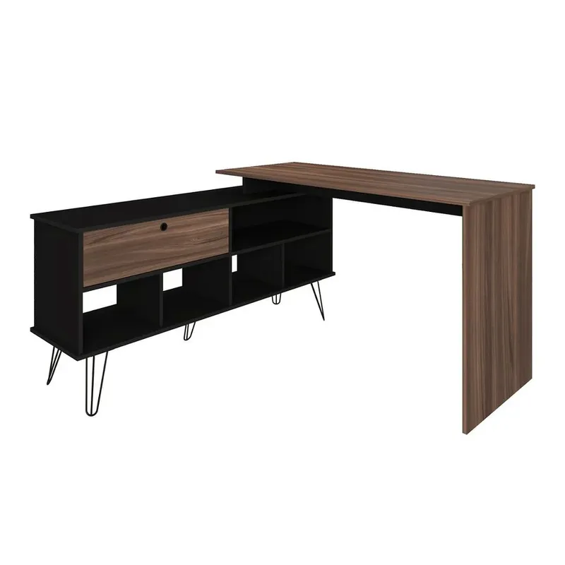 Mesa Escrivaninha Para Escritório Urban Cor:ipê/preto