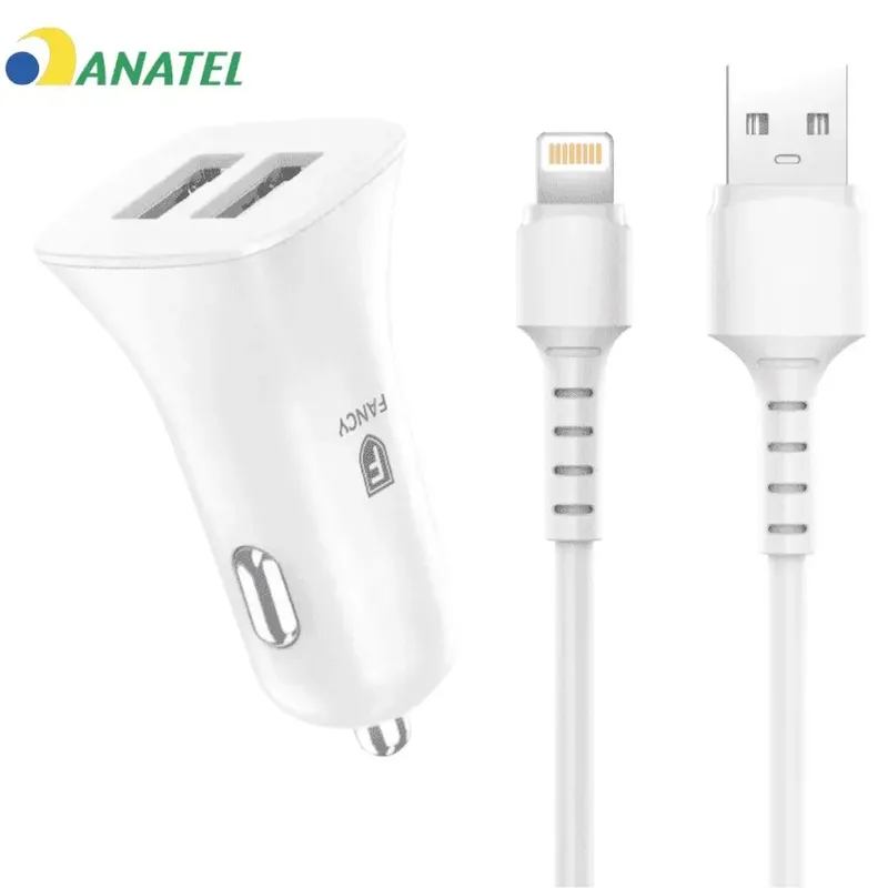 Kit Carregador Veicular Anatel Com Cabo Lightning - Fv01i