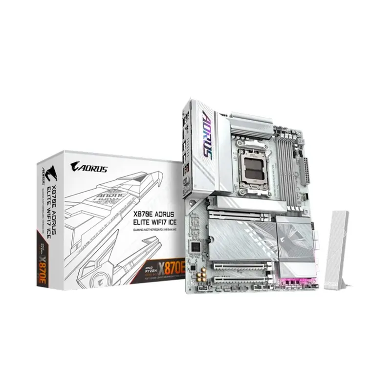 Placa-Mãe Gigabyte X870E AORUS ELITE WIFI7 ICE, AM5, ATX, DDR5, PCIe 5.0, RGB, Wi-Fi 7, Bluetooth, Branco - X870E A ELITE WF7 ICE