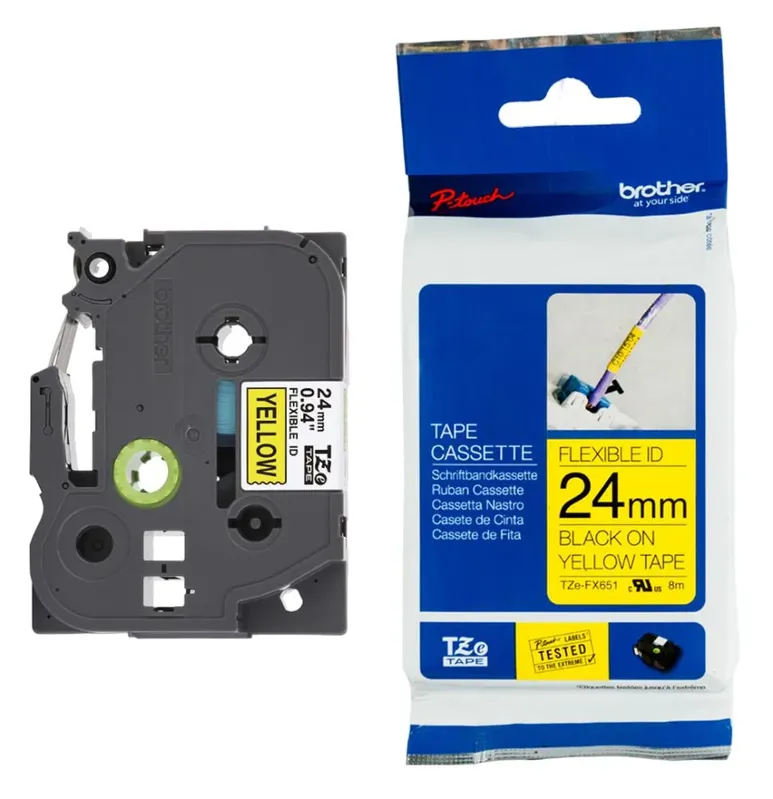 Fita Brother Tze-fx651 24mm Preto Sobre Amarelo