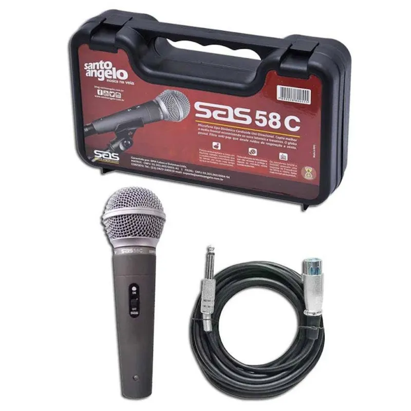 Microfone Santo Angelo Sas58c, Com Chave E Estojo, Com Fio 5m, Xlr X P10