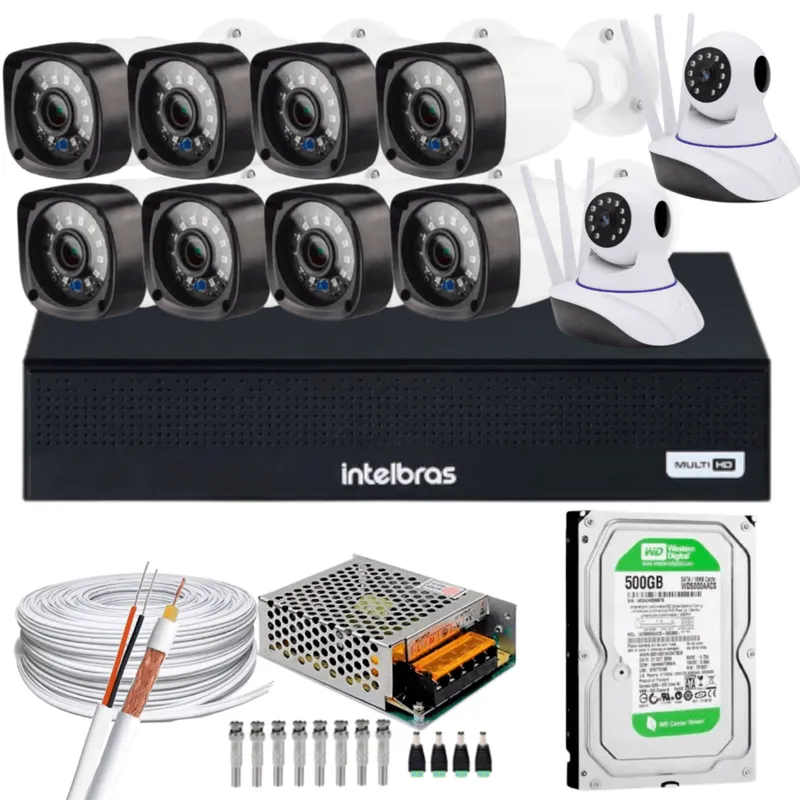 Kit DVR Intelbras 4 Canais H.265 + 2 Câmeras Full HD, 20 Metros, Com HD de 500GB