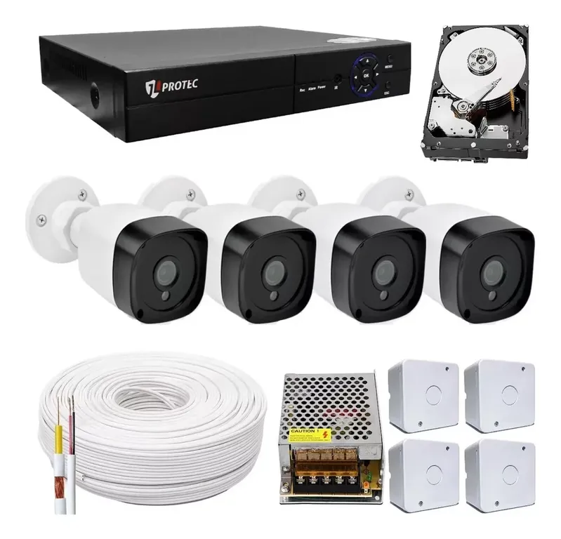Kit Cftv 4 Câmeras Infravermelho Segurança 1mp 20m Dvr Full Hd 4 Ch C/ Hd C/ Conectores Promo.