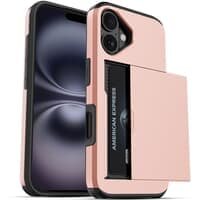 Capa Protetora com Compartimento Espaço para Guardar e Cartão de Crédito para o iPhone 16 - Tela 6.1 Cor: Rosé