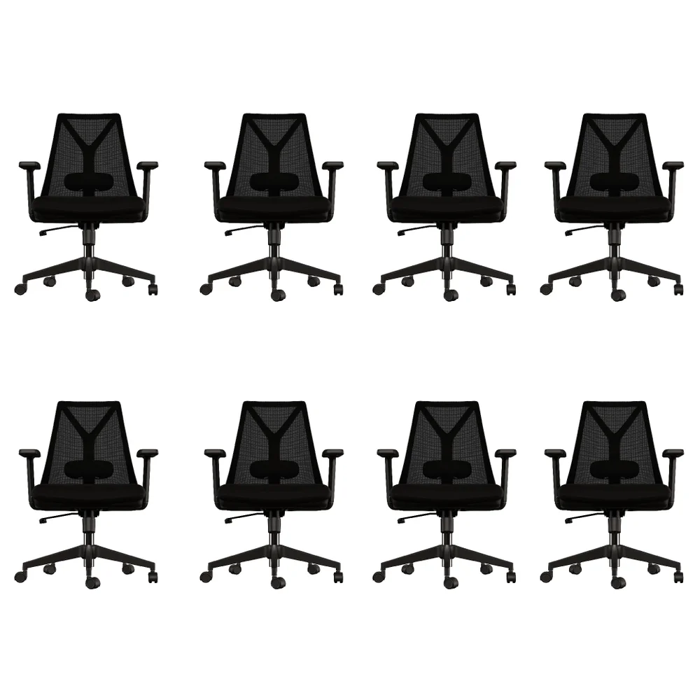 Kit 8 Cadeiras Escritório Presidente Ergonômica Nr17 Elements Apoio Lombar Preta