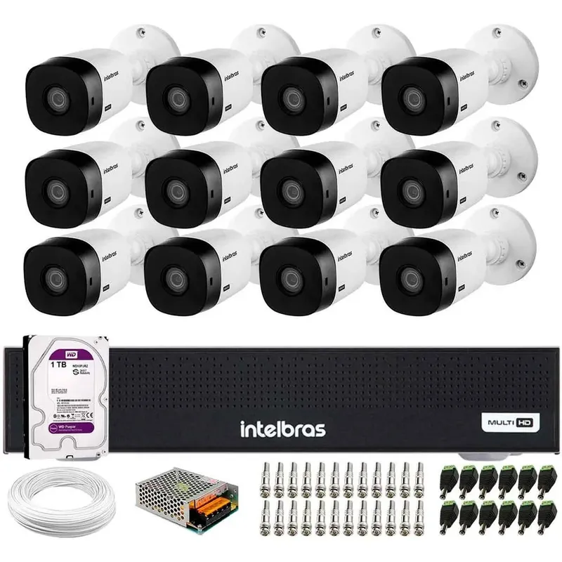 Kit 12 Câmeras Intelbras Vhl 1120 B Hdcvi Lite Hd 720p Visão Noturna 20m + Dvr Mhdx 1116c + Hd 1TB