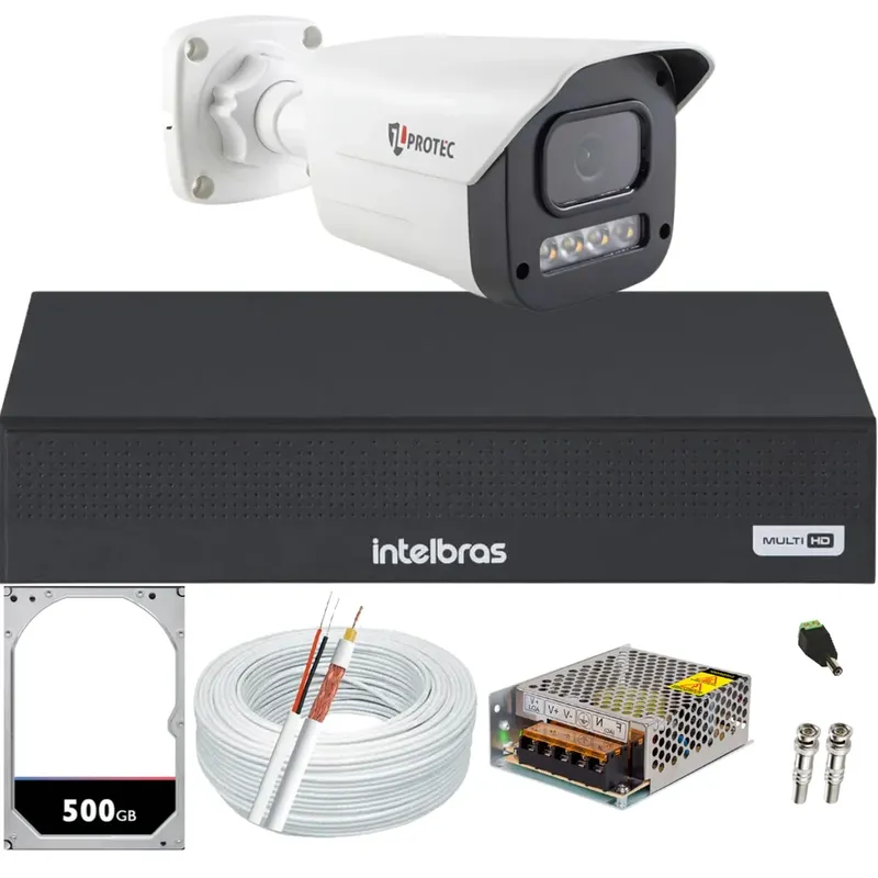 Kit 1 Câmera 1080p Full Color C/áudio Dvr Intelbras 4ch 500gb