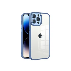 Capa Capinha Case Clean Premium Borda Da Câmera Com Brilho Compatível Para Iphone 13 Pro Max - Azul Claro