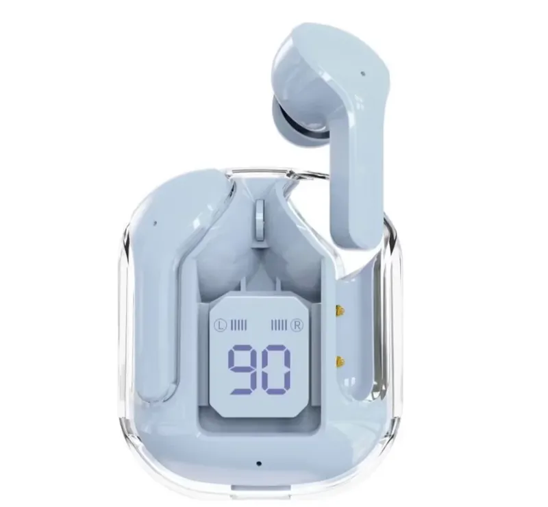 Fone De Ouvido Bluetooth Azul Sem Fio LED Display Digital Touch Sem Fio Air 31 Fitness Gamer Case Transparente