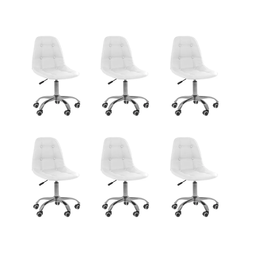 Kit 04 Cadeiras Office Eiffel Botonê, Ajustável, Base Giratória - Branco