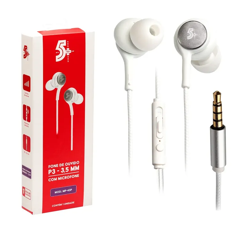 Fone De Ouvido Definicao Auricular C/ Microfone Preto 1,20 M