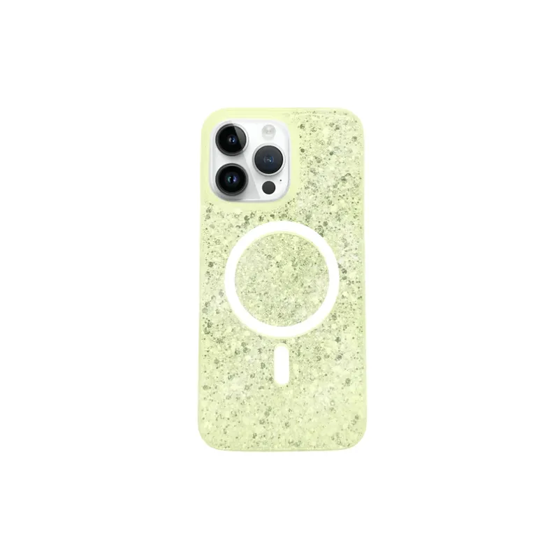 Capa Capinha Case Brilho Glitter Luxo Premium Magsafe Magnética Compatível Para Iphone 15 Pro - Amarelo