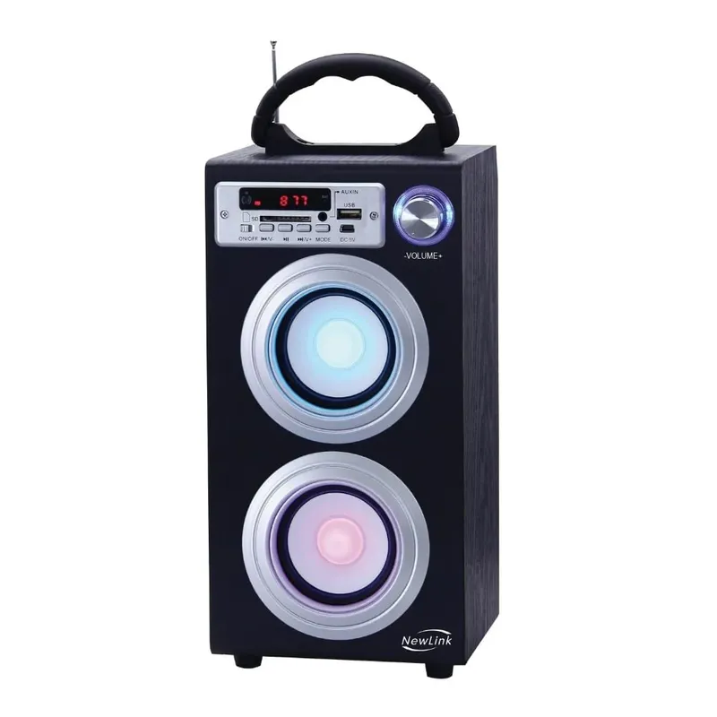 Caixa De Som Bluetooth 30w Newlink Torre Sp106 - Led, Fm, Entrada Usb, Aux E Para Cartao Micro Sd Preto