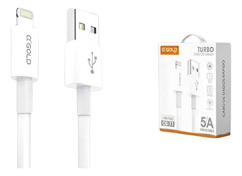 Cabo De Carga Usb Lightning 1m Agold Cb-71 Branco