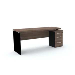 Mesa Pé Painel Com Gaveteiro 4 Gavetas Pe40 Em Mdp 164 X 60 Cm Noce Naturalle Base Preta