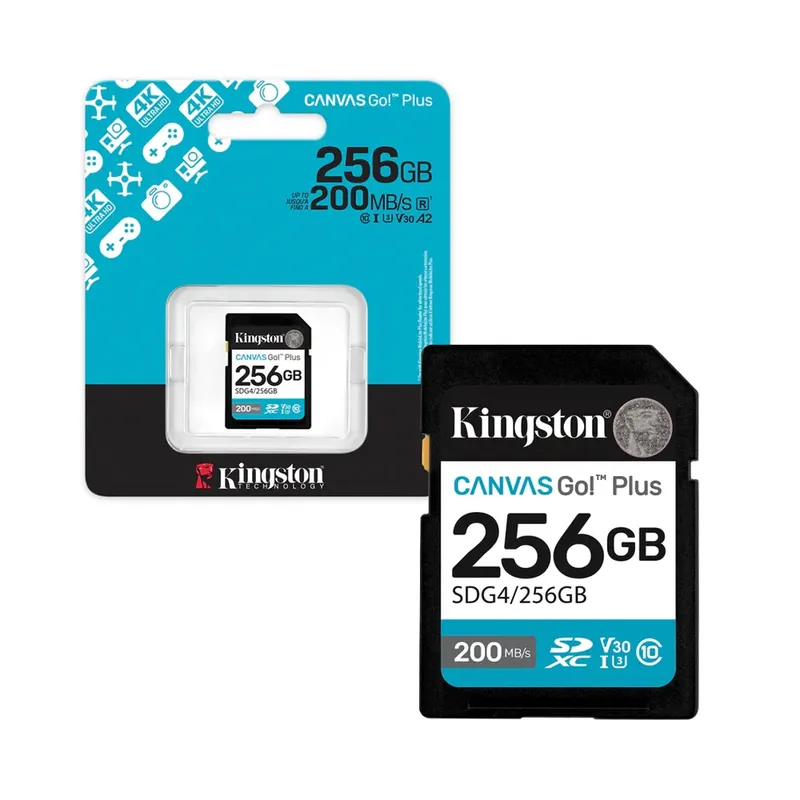 Cartão De Memoria 256gb Sd 200mbs 160mb/s Canvas Go Plus Sdg4/256gb Kingston