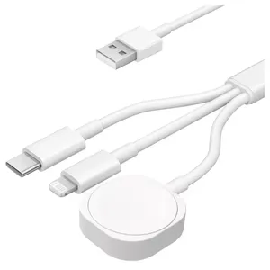 Cabo Usb 3 Em1 Para Carregamento Compativel Com Apple Watch Lightning E Tipo-c