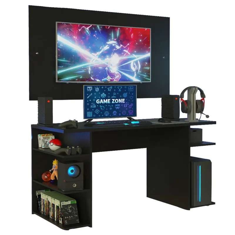 Mesa Para Computador Gamer E Painel Madesa, Até 58, Preto