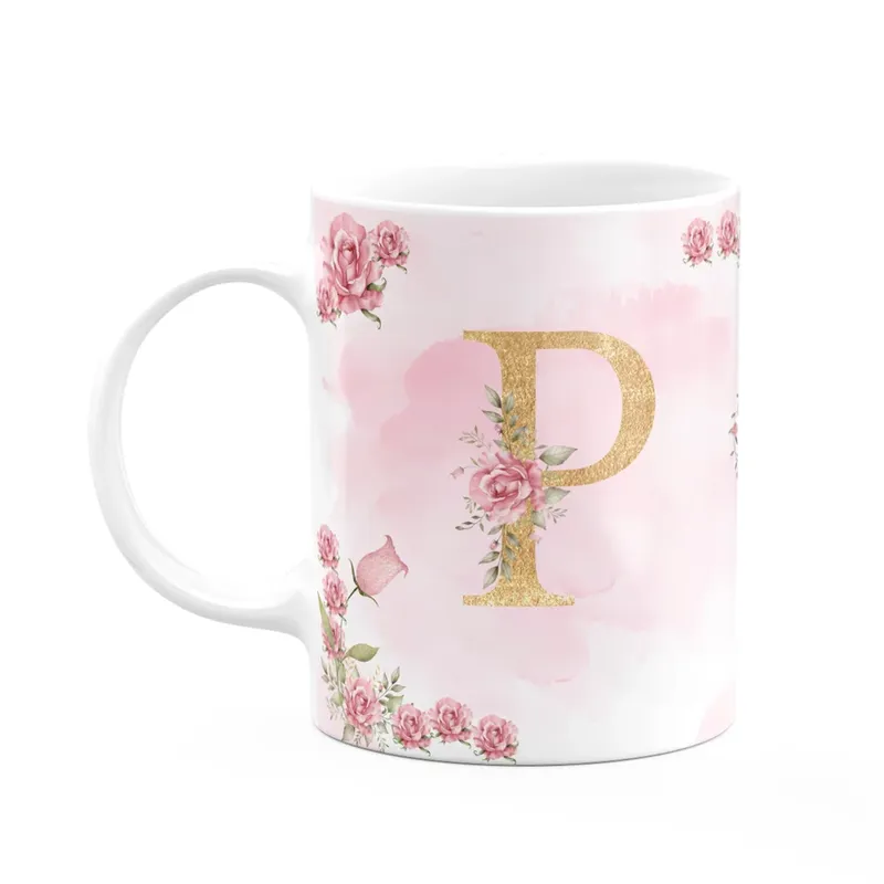 Caneca Floral Mães - Inicial Do Nome Letra P - 325ml