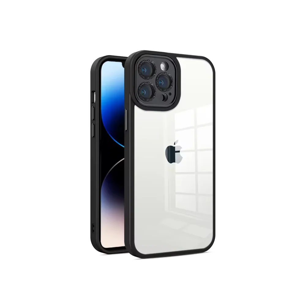 Capa Capinha Case Clean Premium Borda Da Câmera Com Brilho Compatível Para Iphone 12 - Preto